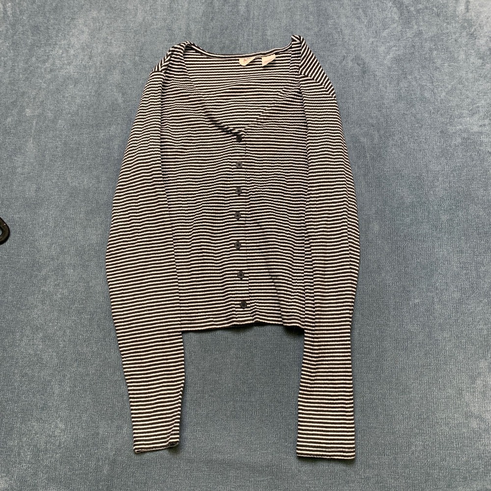 Levi's Cardigan Sweater Womens Medium Black White Striped Knit Warm Button Front
